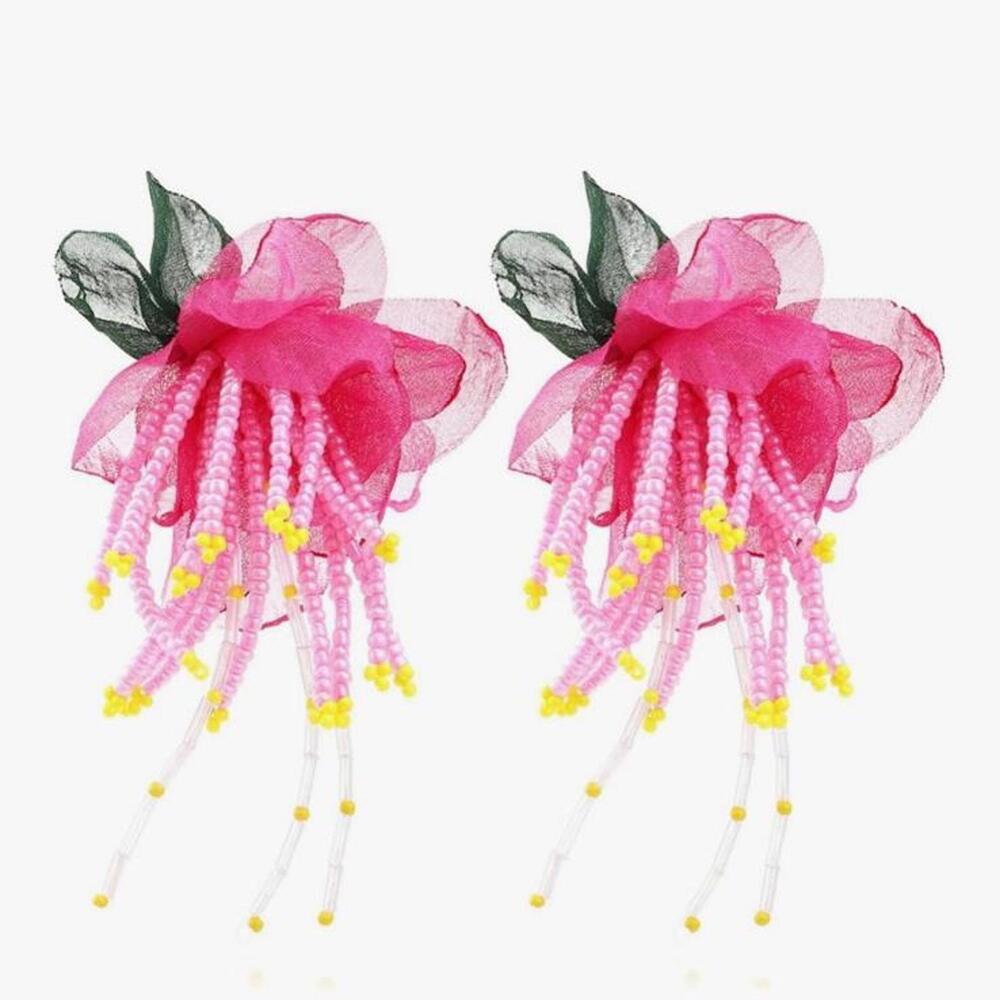 Seed Beaded Floral Drop Dangle Earrings Boho Statement Jewelry